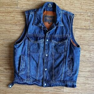 Leather Stand Concealed Carry Denim Vest Mens Biker Motorcycle Laces Pockets Lrg